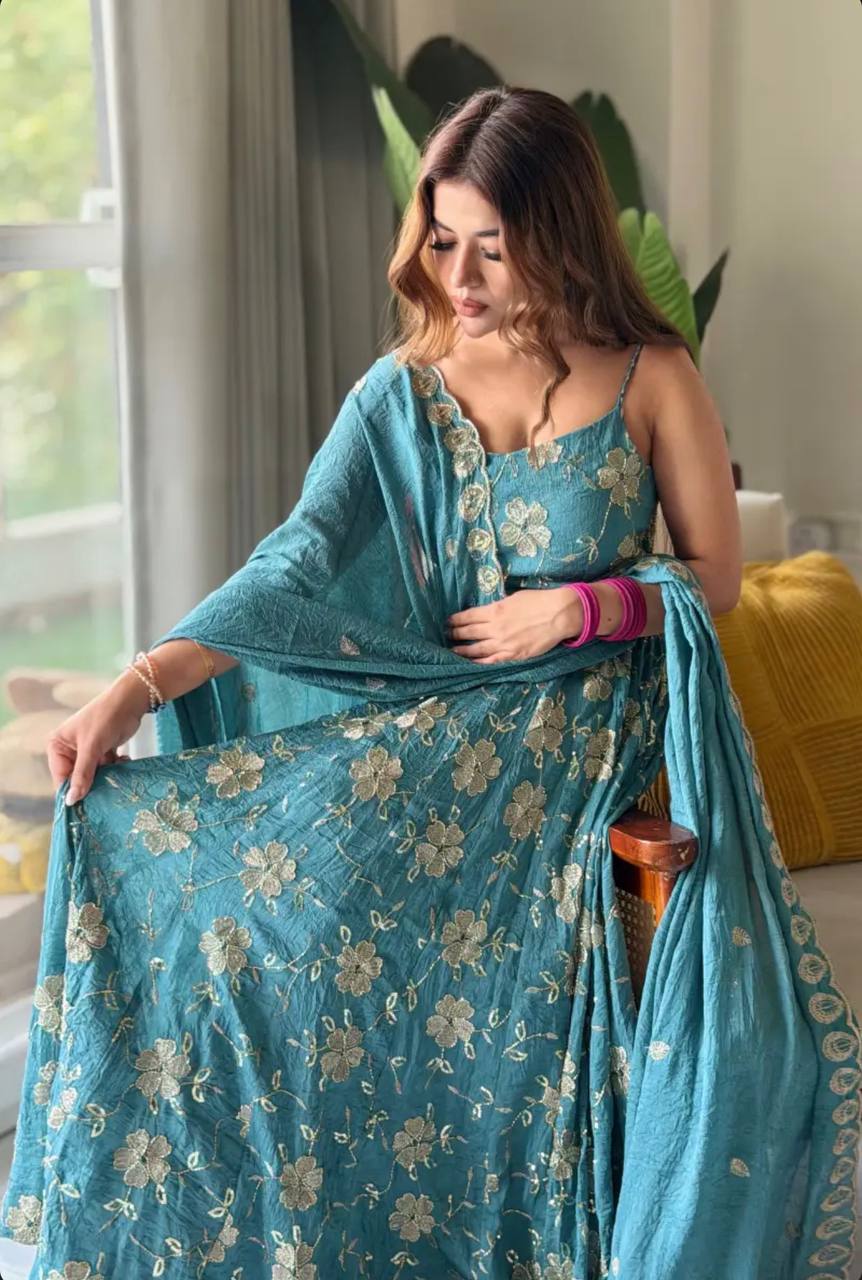 Rama Green Floral Couture Set - Evening Wear